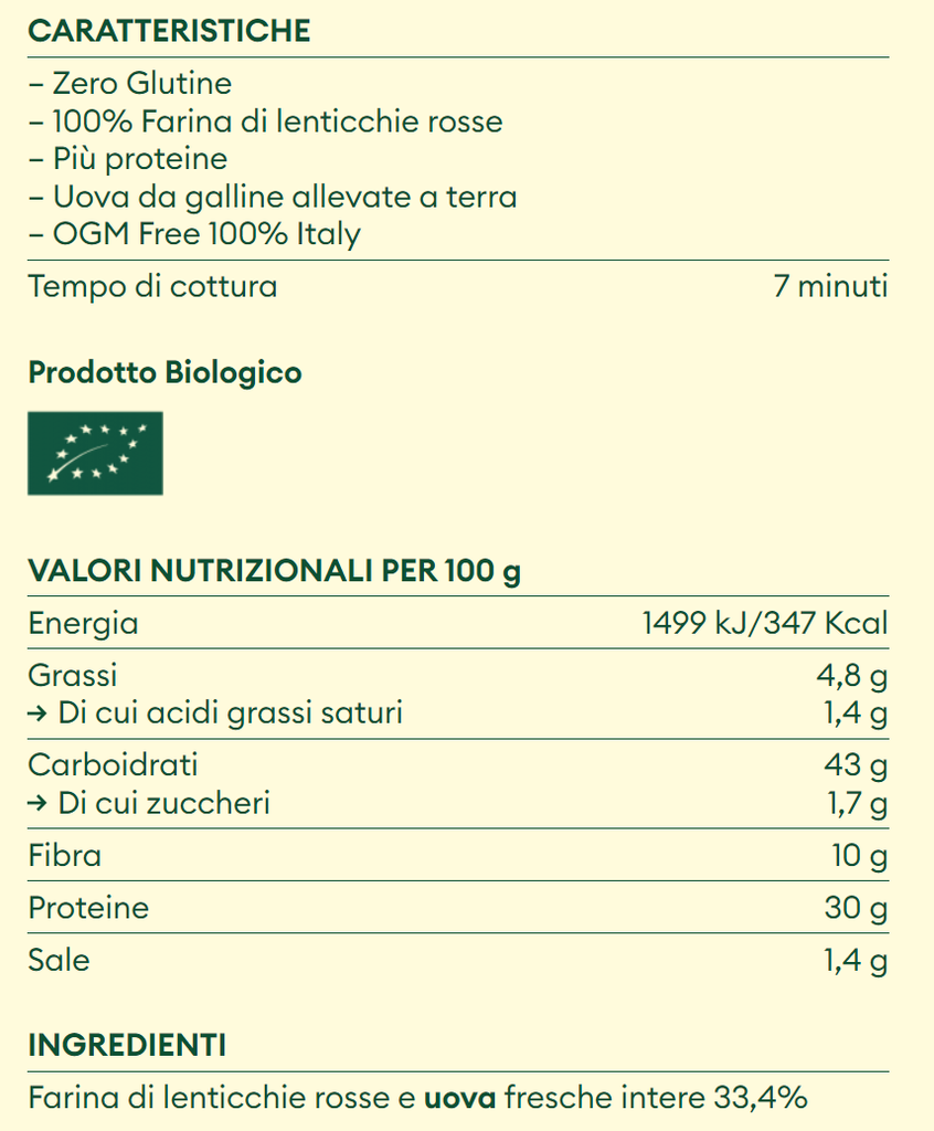 Fettuccine Zero Piu lentilles rouges-BIO (Marche)